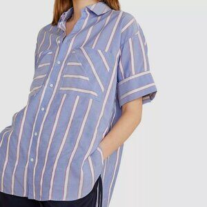 PALMER HARDING Multicolor Blue Ribbon Striped Boyfriend Shirt Size UK 8/US 4 NWT